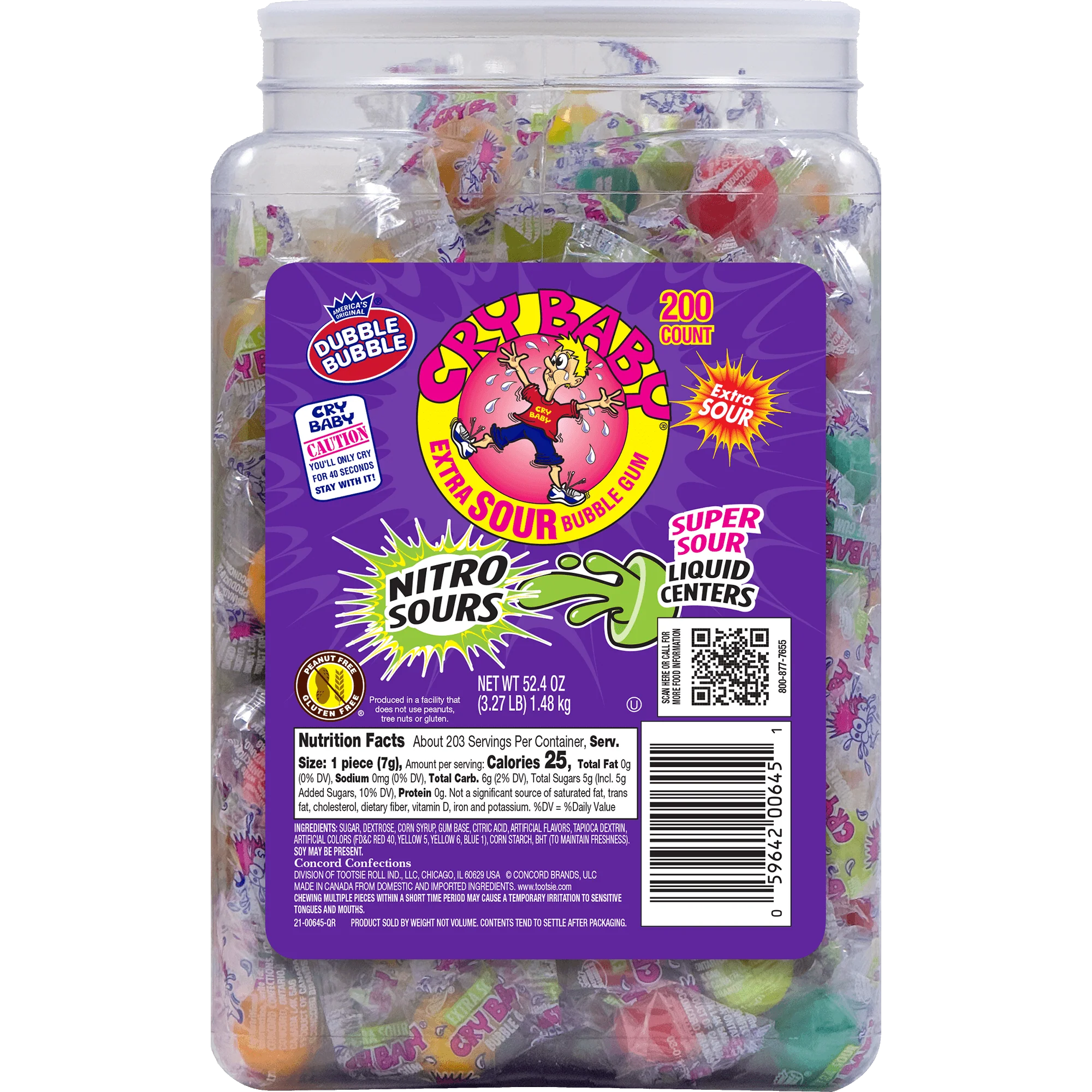 Cry Baby Nitro Assorted Sours Gumballs (52.4 oz. / 200 ct. Jar) 1 Cry Baby Nitro Assorted Sours Gumballs (52.4 oz. \/ 200 ct. Jar)