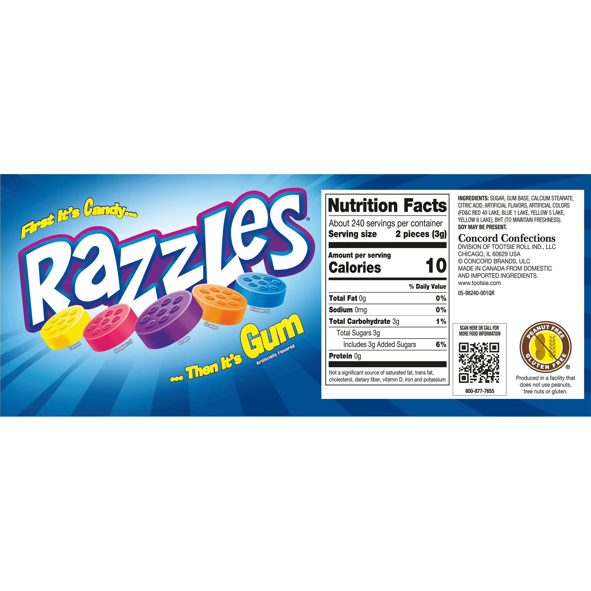 Razzles 2-Piece Fun Size Packs (25.6 oz. / 240 ct. Bag) 1 Razzles 2-Piece Fun Size Packs (25.6 oz. \/ 240 ct. Bag)