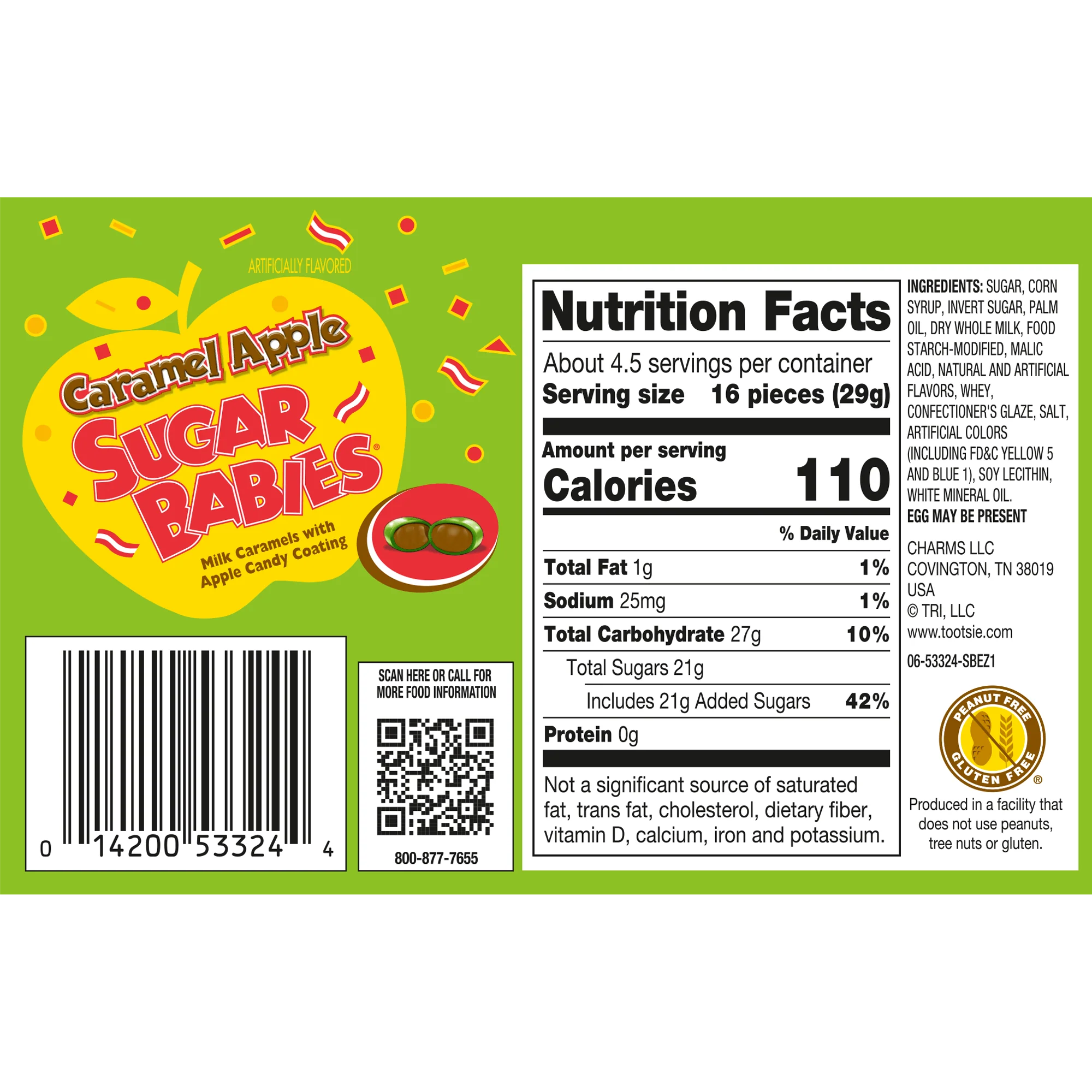Caramel Apple Sugar Babies Milk Caramels with Apple Candy Coating (4.75 oz. Box)